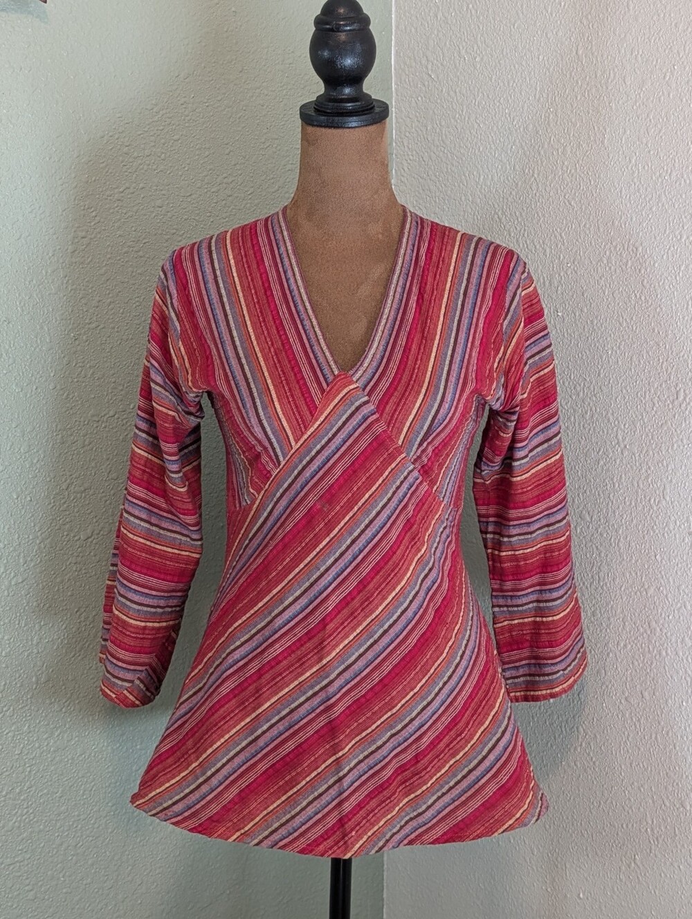 Striped Wrap-Style Women's Top in Red